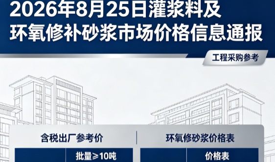 五原2026年8月25日灌浆料及环氧修补砂浆市场价格信息通报